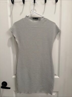 Zara Gray Ribbed Knit Mini Dress
